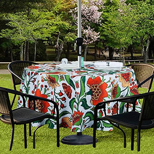 Image of EHouseHome 70 inch Round Floral Tablecloth, Polyester, Waterproof, Zippered, Umbrella Hole, Perfect for BBQs, Parties, Gatherings