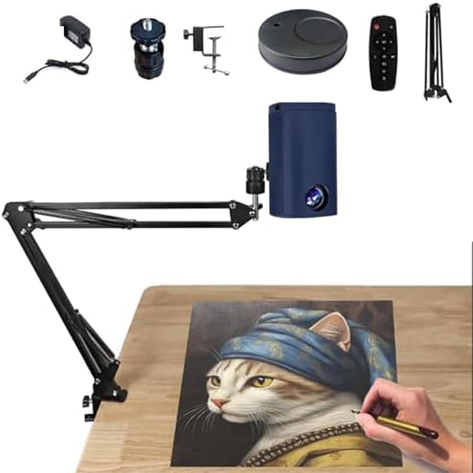 Proyector Inteligente Para Calcar, Dibujar Y Pintar, Proyector De Pared De Escritorio Con Control Remoto Y Soporte, Herramienta De Dibujo De Tamaño Y Ángulo Ajustables Para Artistas, Azul - 0,6 M
