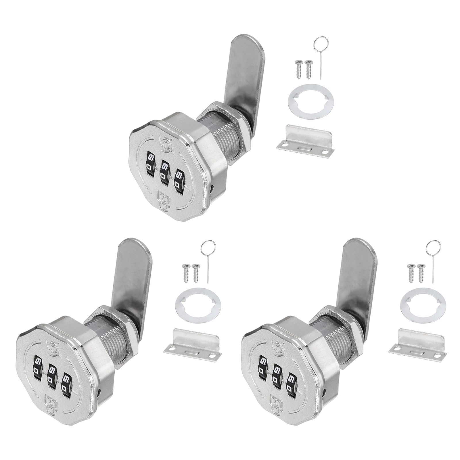 PATIKIL 3 PCS Combination Cabinet Cam Lock, 3-Digit Keyless Metal Locks with 5/8Inch Cylinder for Cabinet Drawer Doors Deposit Box Filing Mailbox, Bright Chrome