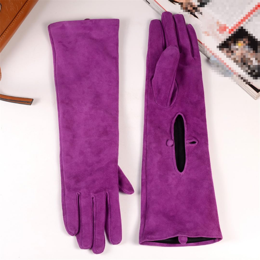 Wvapzxx Manoplas De Gamuza Para Mujer Guantes Largos Con Botones De Muñeca Finos De Cuero Genuino De Primavera