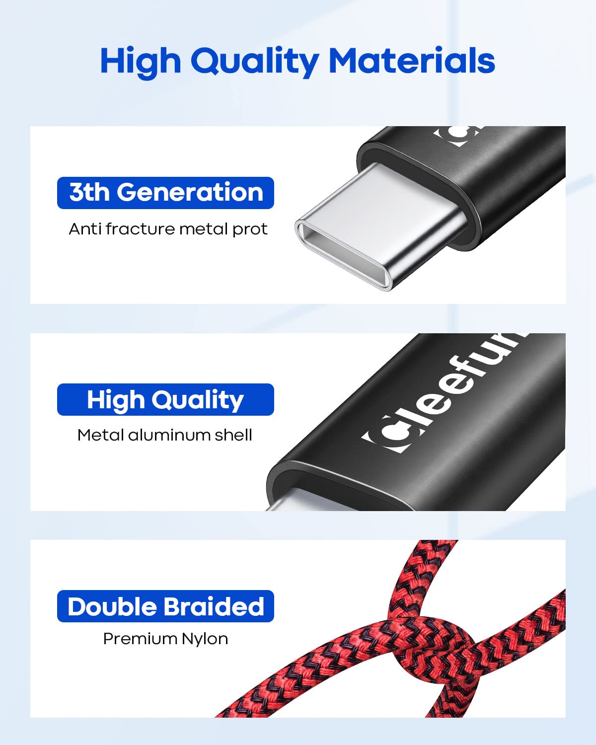 CLEEFUN Cavo USB C Corto[0.3m 2Pezzi], 3A Cavo USB A a USB Type C Rapida Ricarica Cavi Tipo C Nylon Intrecciato Compatibile per Galaxy S24 S23 S22 S10 S10+ S10e S9 S8 S20 S21, A51 A21s A40 A71