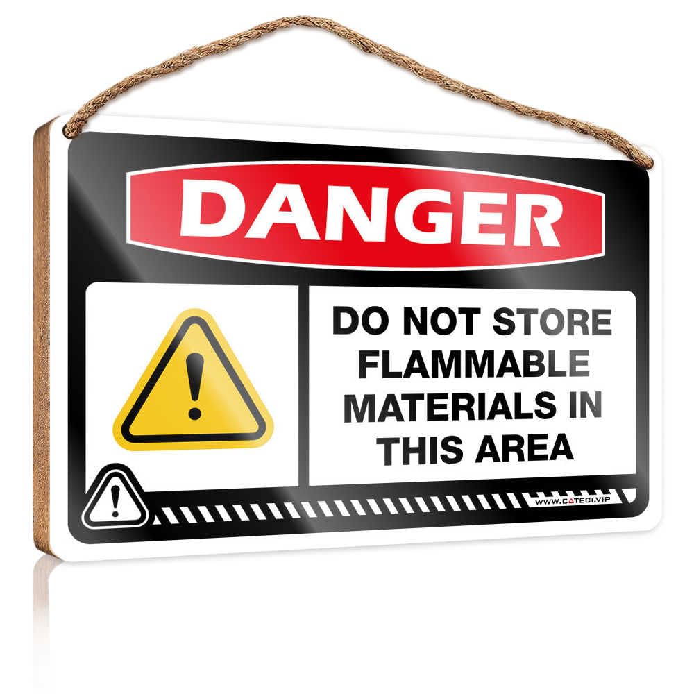 HMQW Hanging Wooden Plaque Danger Do Not Store Flammable Materials Wooden Sign Spring Porch Sign Front Door Hanging Decor(15X28CM)