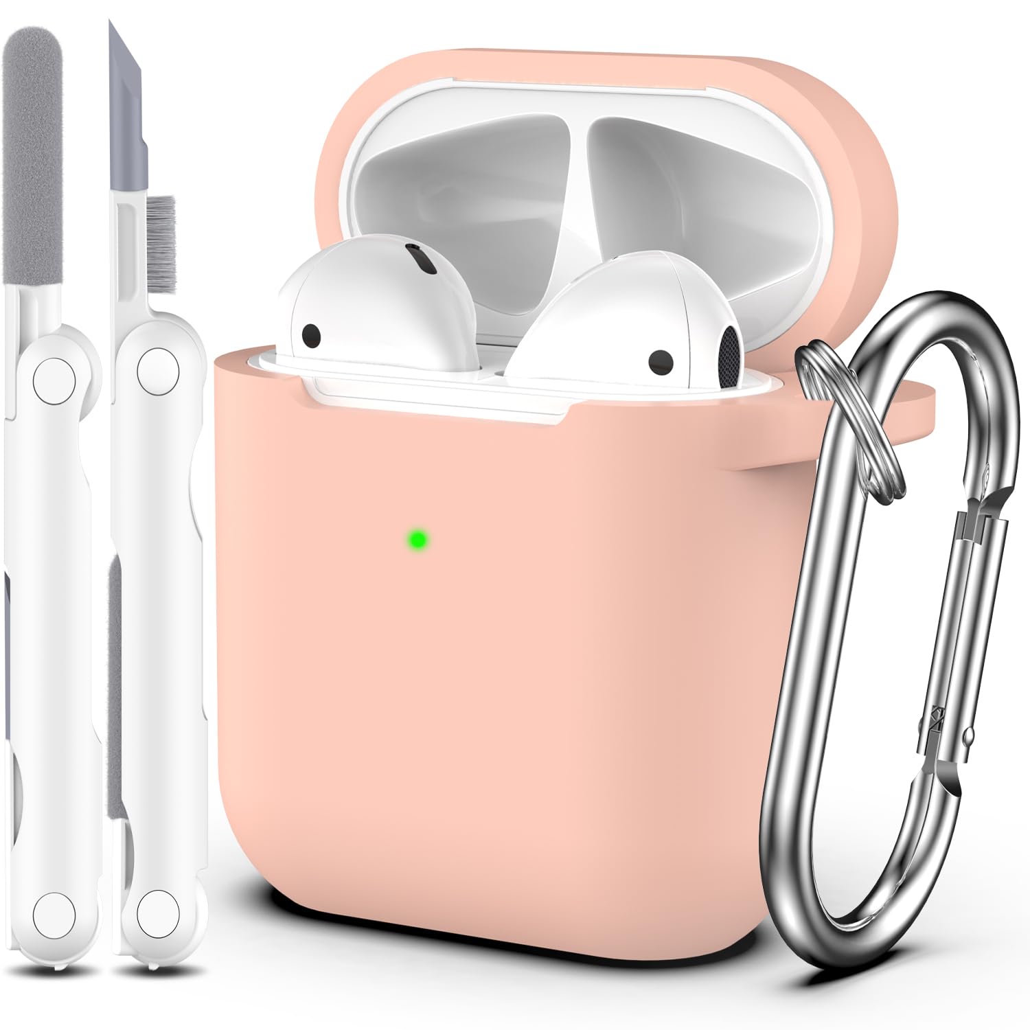 R-fun AirPods 2nd Generation & 1st Generation Case Cover with Cleaner kit and Earbuds Hook Cover (2Pairs),Soft Silicone Protective Case for Apple AirPods- Sand Pink