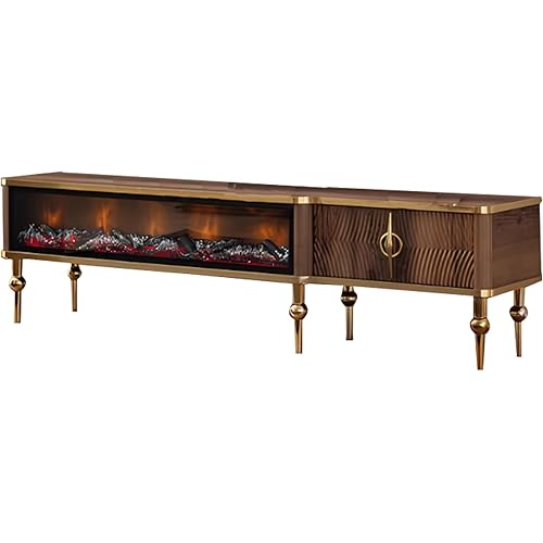 Fireplace TV Stand - Modern High Gloss LED Entertainment Center for Living Room and Bedroom - TV Console with Drawers - Farmhouse TV Stand with Fireplace (Walnut)