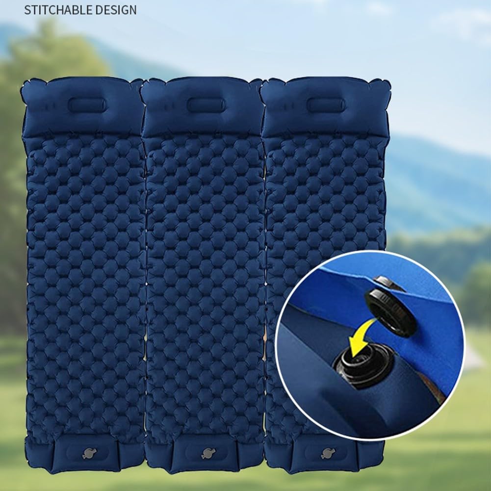 Materassino da campeggio leggero in nylon 40D robusto per trekking (blu navy) | Nylon 40D, antistrappo, leggero, imballato compatto, perfetto per escursioni e trekking