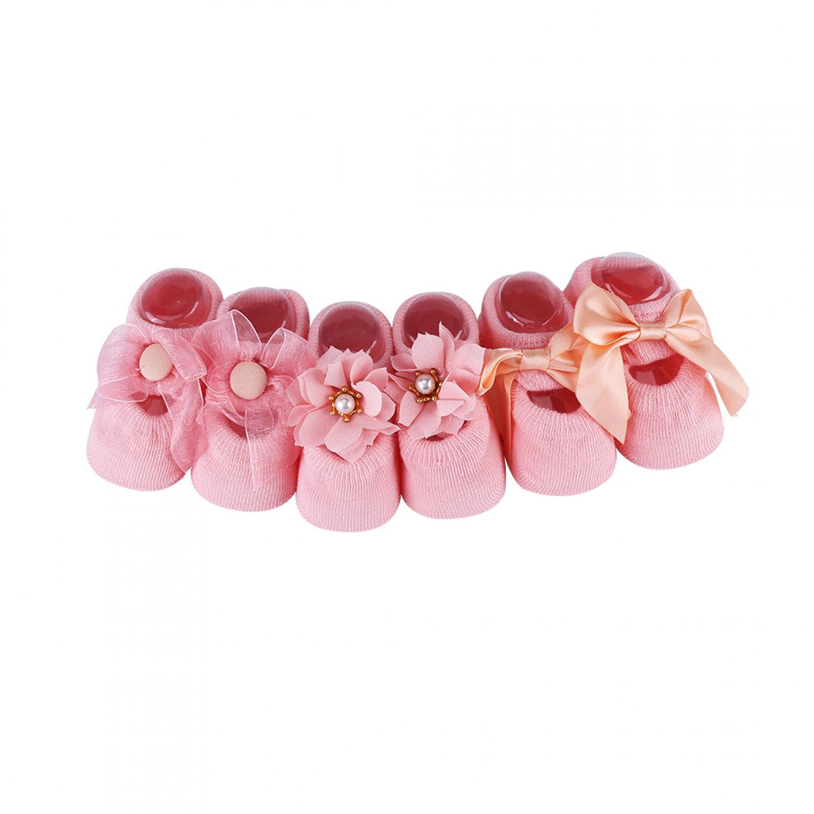 Skarpetki antypoślizgowe dla niemowląt, 3 pary/zestaw bawełniane antypoślizgowe koronkowe skarpetki podłogowe w kwiaty dla malucha niemowlę(M(1-3 years old)-Pink)