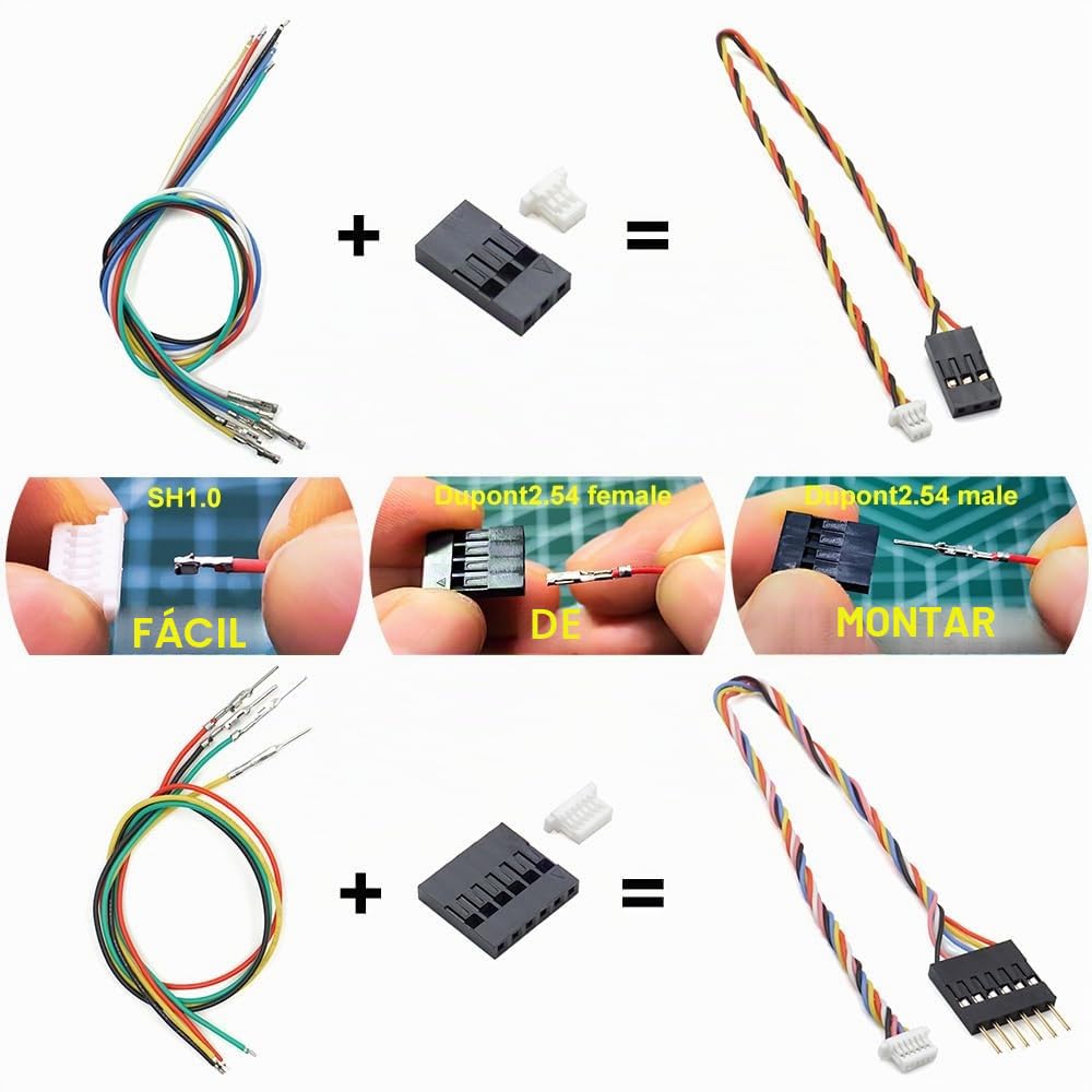 Kit de cables y conectores preengarzados SH1.0 a DP 2.54 compatible con JST SH 1.0 mm para I2C Qwiic Stemma QT Wire FPV Drone controlador de vuelo SpeedyBee F405 Holybro Kakute H7 F7 T-Motor