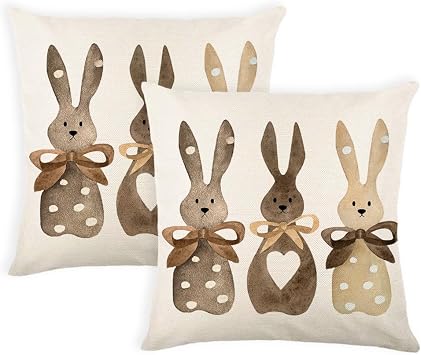 Easter Pillow Covers Bunny Throw Pillow Covers 18 x 18 Inch Set of 2 Easter Decoration Rabbit Cushion Case for Bedroom Sofa Couch Easter Holiday Festivals Home Decor White