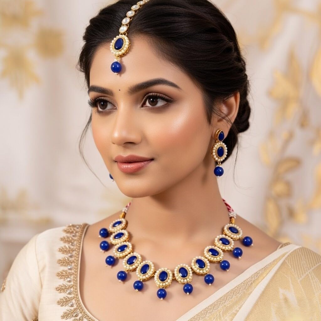 Efulgenz Indian Bollywood Crystal Faux Pearl Necklace Earrings Bridal Sets image 3