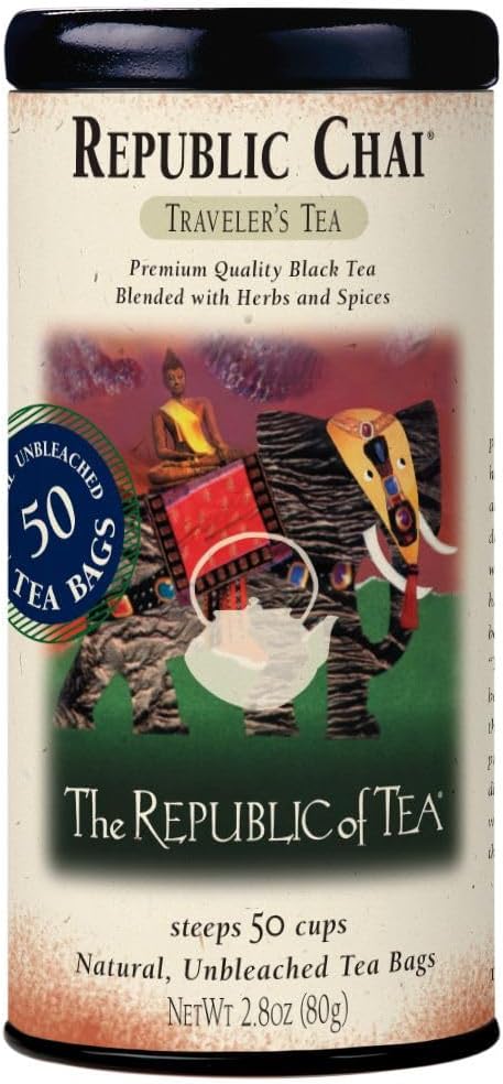 - The Republic of Tea – Republic Chai Black Tea, 50 Tea Bags, Spiced Chai Blend, Gluten Free