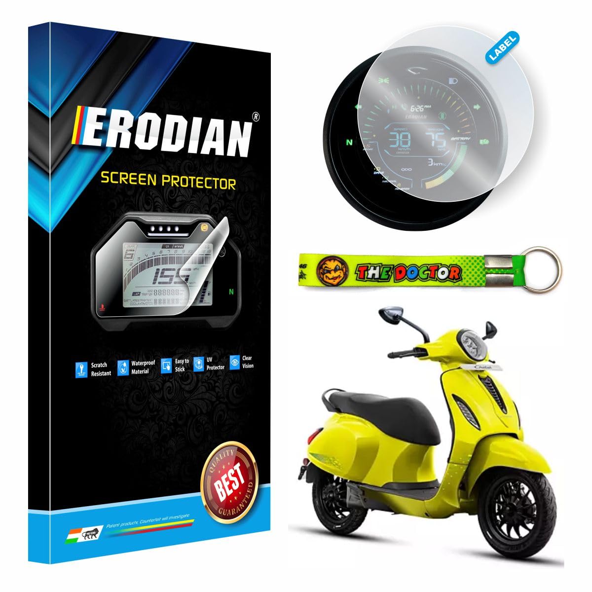 ERODIAN Meter Display Screen Protector, Meter Guard For Bajaj Chetak Urbane Bikes | bajaj chetak accessories |bajaj chetak screen guard | chetak screen guard (1-Free Random 6 inch Keychain)
