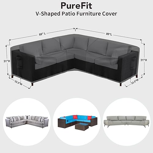 Miniatura 2 de PureFit Funda de sofá modular para exteriores, impermeable, en forma de V, para patio, terraza, césped y patio trasero, 89 x 89 pulgadas, color negro
