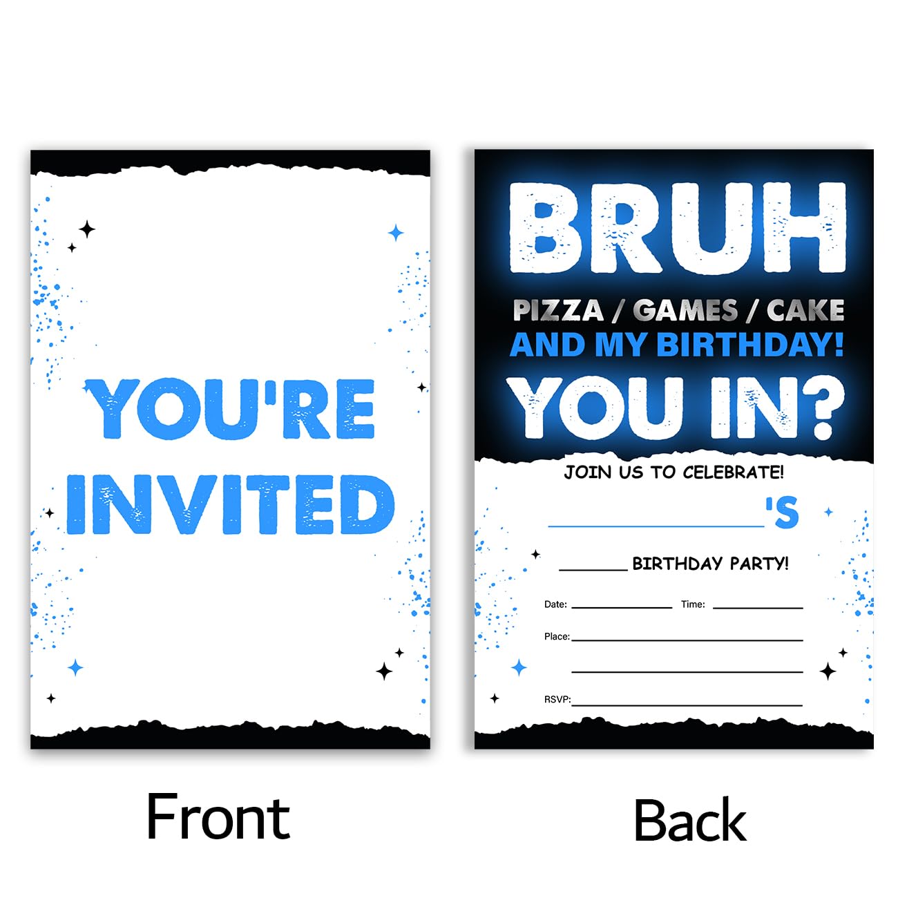 UPNEGE Bruh Birthday Party Invites Boy Birthday Invitations with Envelope, Pack of 20