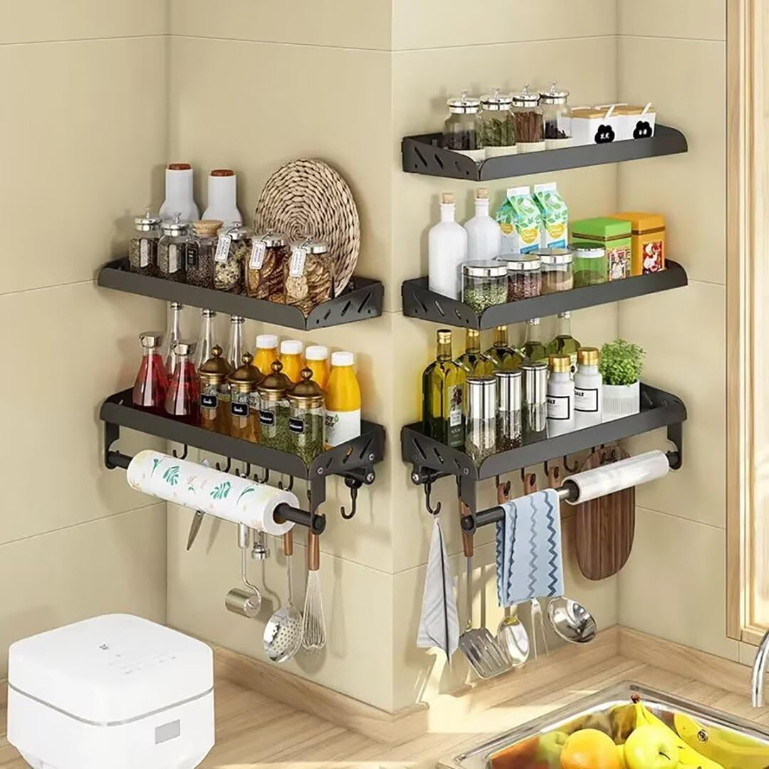 Estante de especias montado en la pared con estantes de almacenamiento para colgar, organizador de especias sin taladrar para especias y condimentos, 60 cm