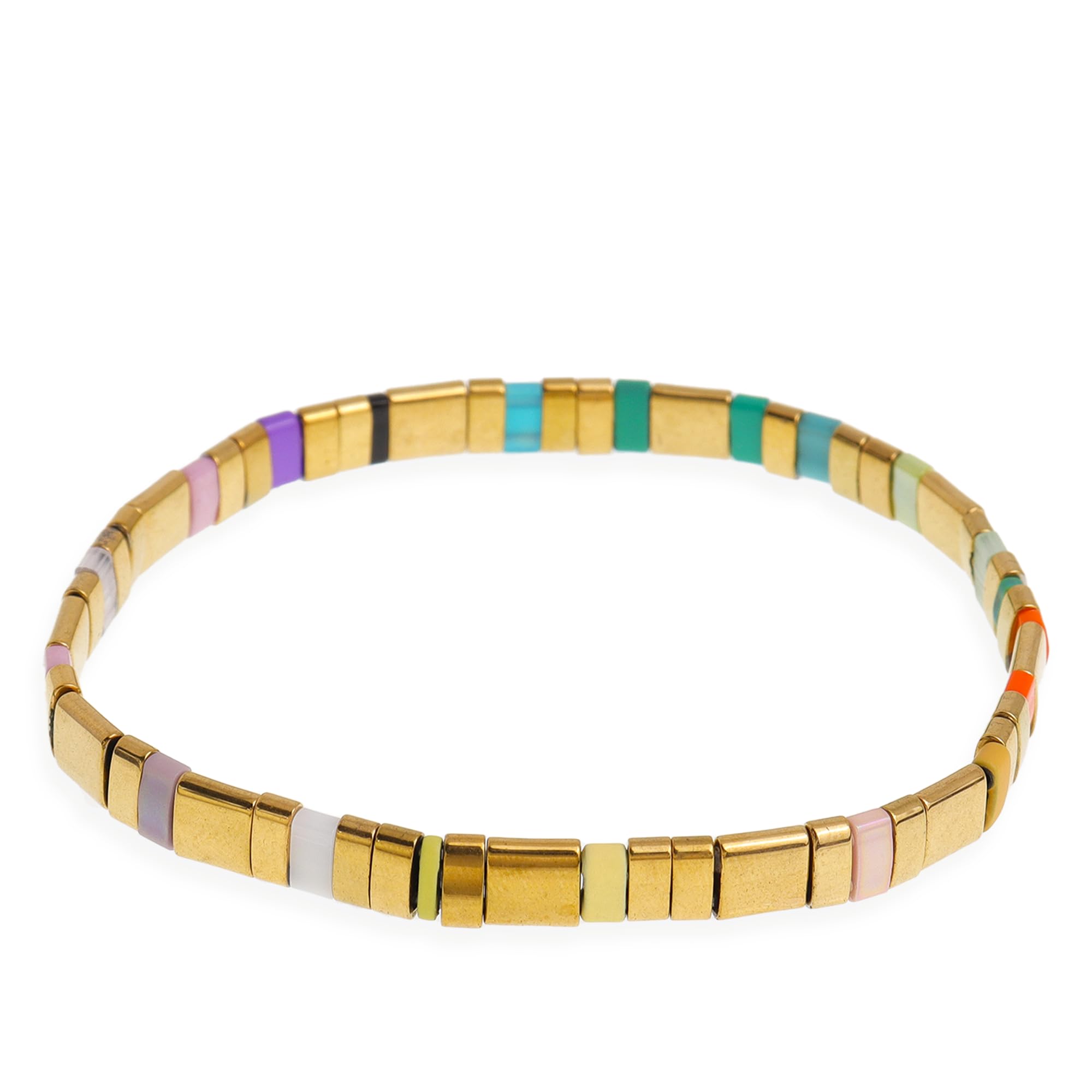 Sonateomber Tila Flat Beaded Stretch Bracelets for Women, Trendy Stackable Colorful Glass Square Beads Stack Bracelet Beach Jewelry Gift