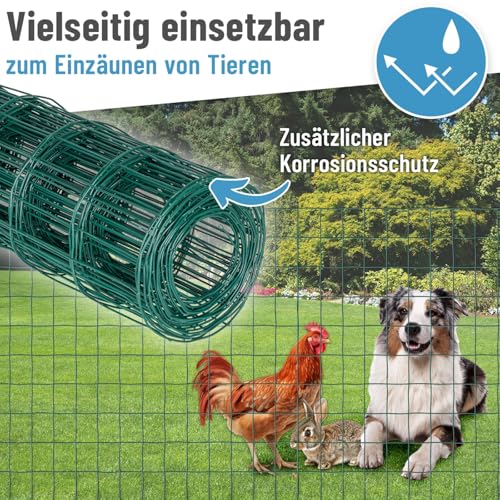 VOSS.garden 10m Gitterzaun 120cm Premium Maschendrahtzaun 100x75mm Gartenzaun Grün Wetterfest Punktgeschweißt