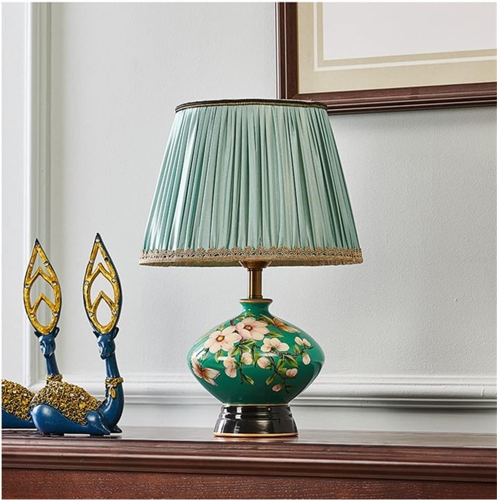 DFAEEKIYO Desk lamp Chinese Style Rural Flower Art Ceramic Table Lamps Fashion Romantic Fabric Led Lamp for Bedside Foyer