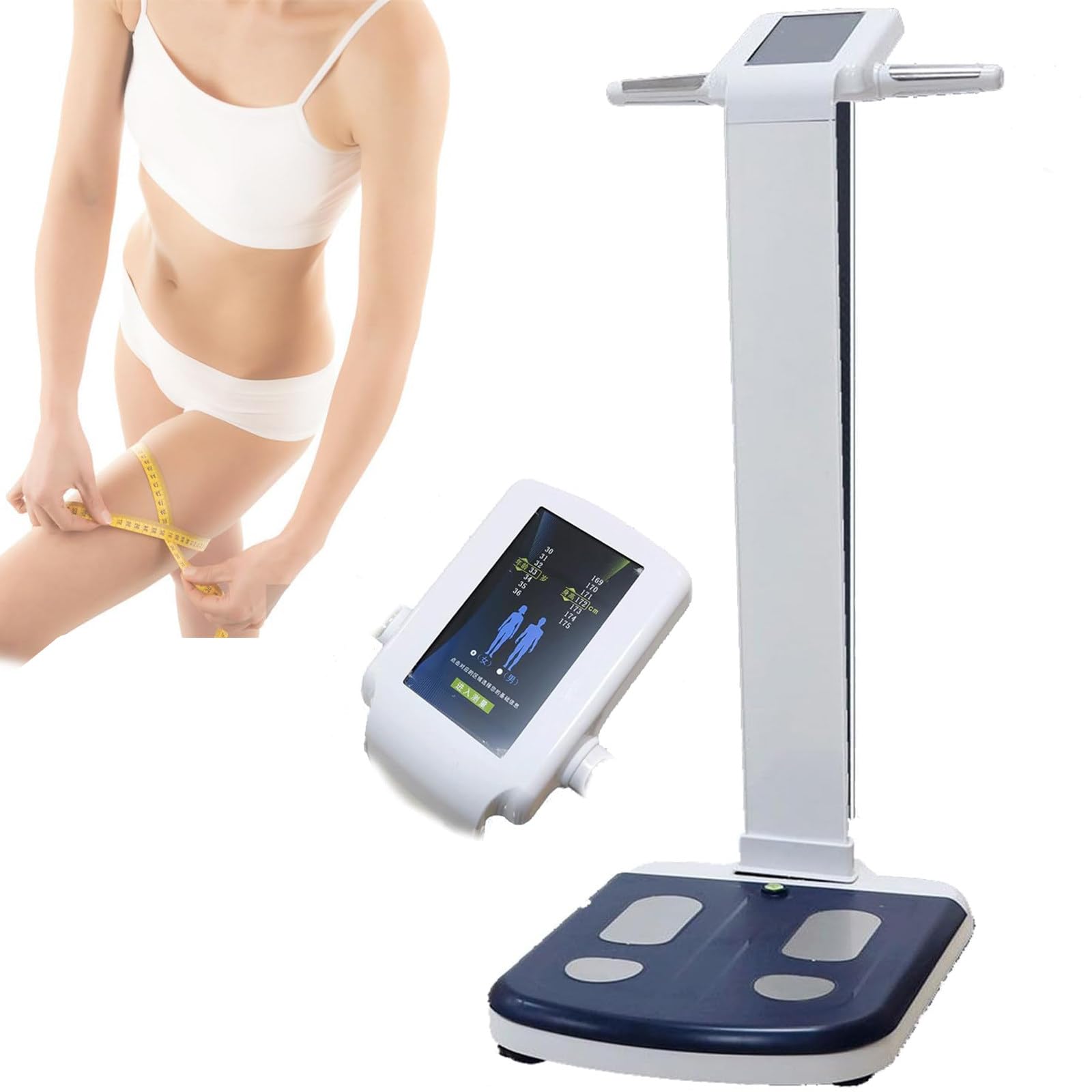 Analizador Bioimpedancia Táctil,Báscula IMC, Analizador Grasa Inteligente,Grasa Corporal Analizador Altura con más 40 Datos medición,Compatible con Varios Idiomas