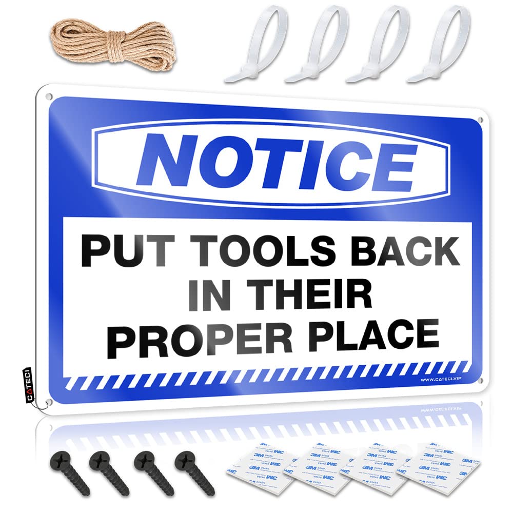 HELIOFORGE Garage Signs For Men Vintage Notice Put Tools Back In Their Proper Place Tin Sign Funny Tin Metal Signs Funny Metal Signs Decor(30X40CM)