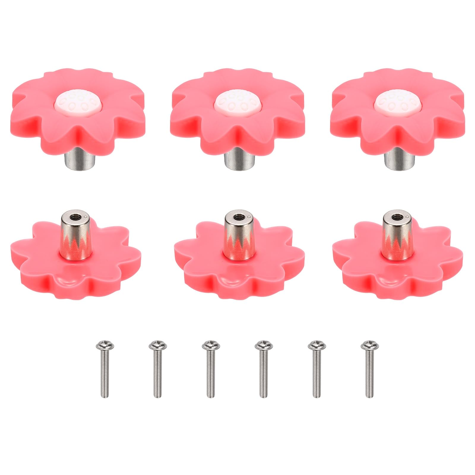 sourcing map 6 Pcs Cabinet Knobs, Flower Soft Rubber Cabinet Handle Silicon Cute Drawer Pulls with Screws Cartoon Dresser Knob for Decoration Bedroom Wardrobe Dresser Drawer Nursery, Rose Red