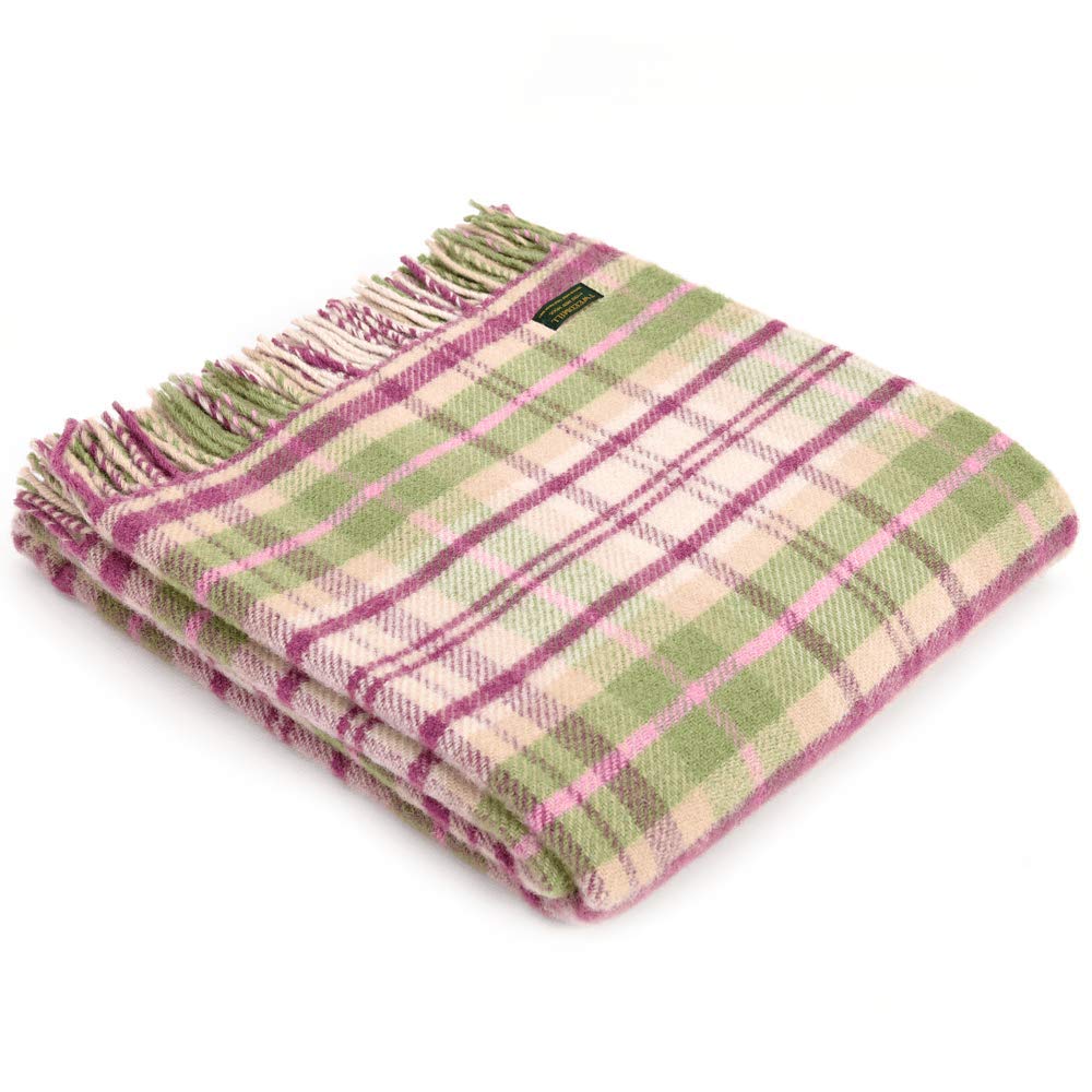 Tweedmill Textiles Cottage Check PINK KNEE RUG Throw Blanket -100% Pure New Wool - BRITISH MADE - PINK