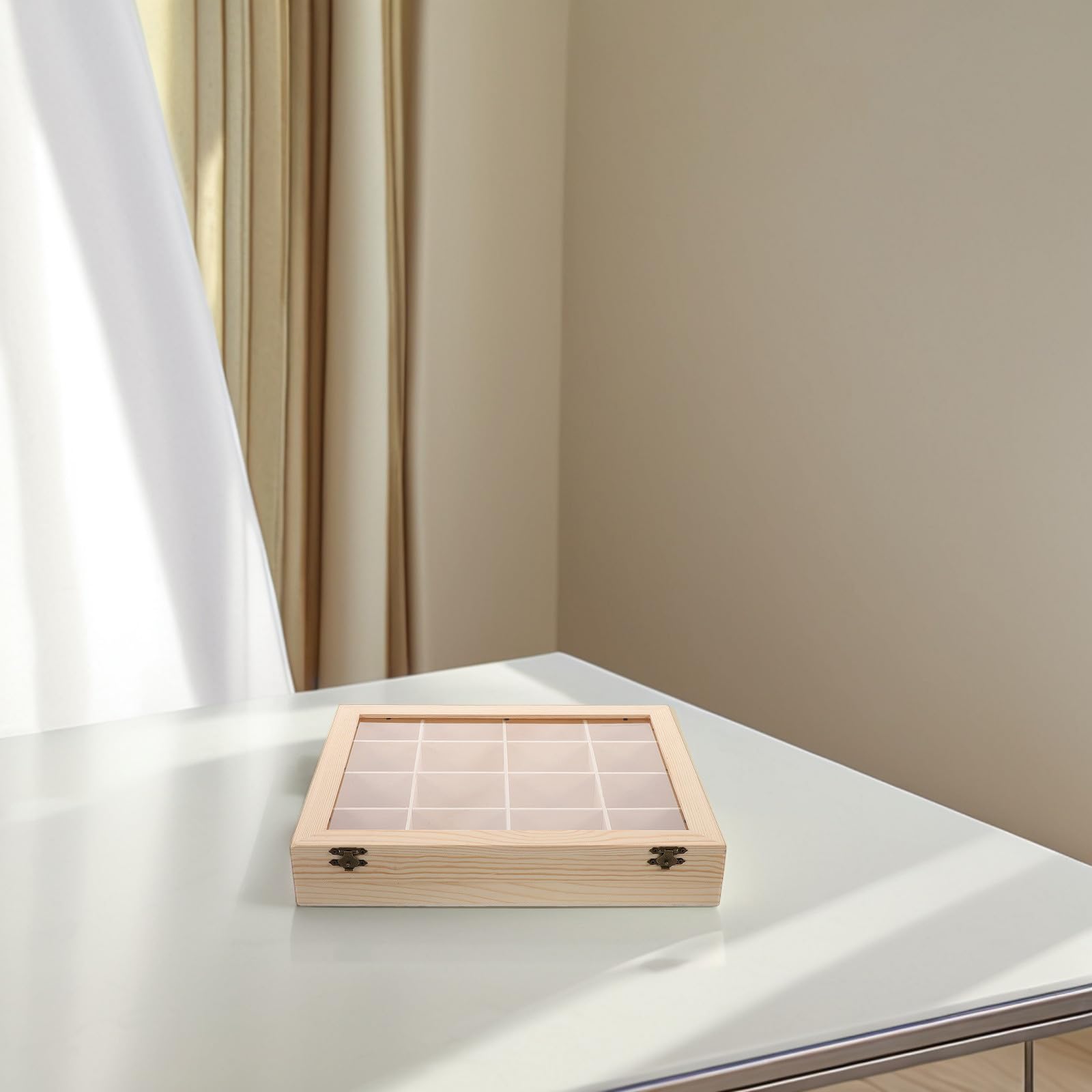 DOITOOL Caja de Almacenamiento para Colecciones de Rocas de Madera con Tapa Acrílica Transparente Organizador de Compartimentos para Minerales Cristales y Muestras Vitrina Expositora