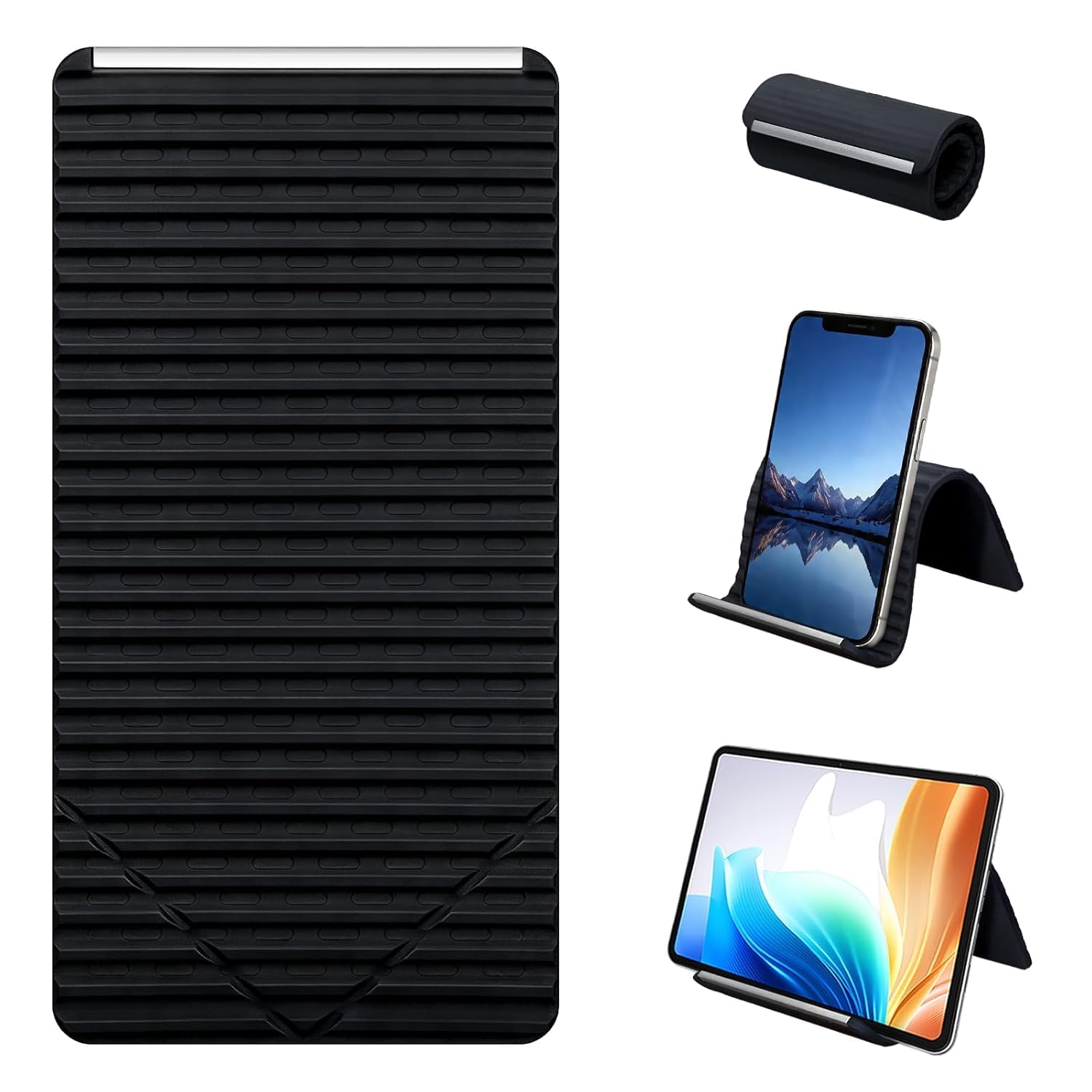 Portable Foldable Silicone Aluminum Phone Holder, Flexible Phone Stand for Desk & Travel, Adjustable Non-Slip Universal Phone & Tablet Holder for Home, Kitchen, Office, Treadmill (Black)-picture-17