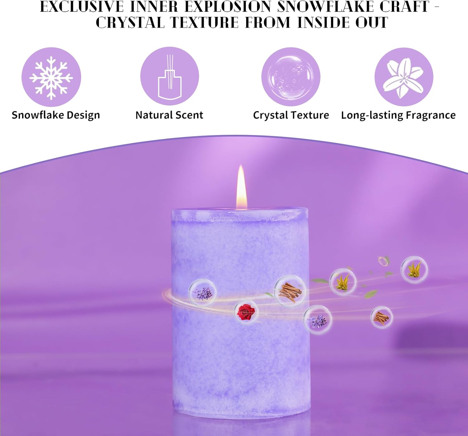 4 Pack Lavender Scented Pillar Candles-2.8x4 in Purple Decorative Candles,60-Hour Long Lasting Burn,Handmade Rustic Pillar Candles for Home Fragrance,Stress Relief, Home Spa & Meditation