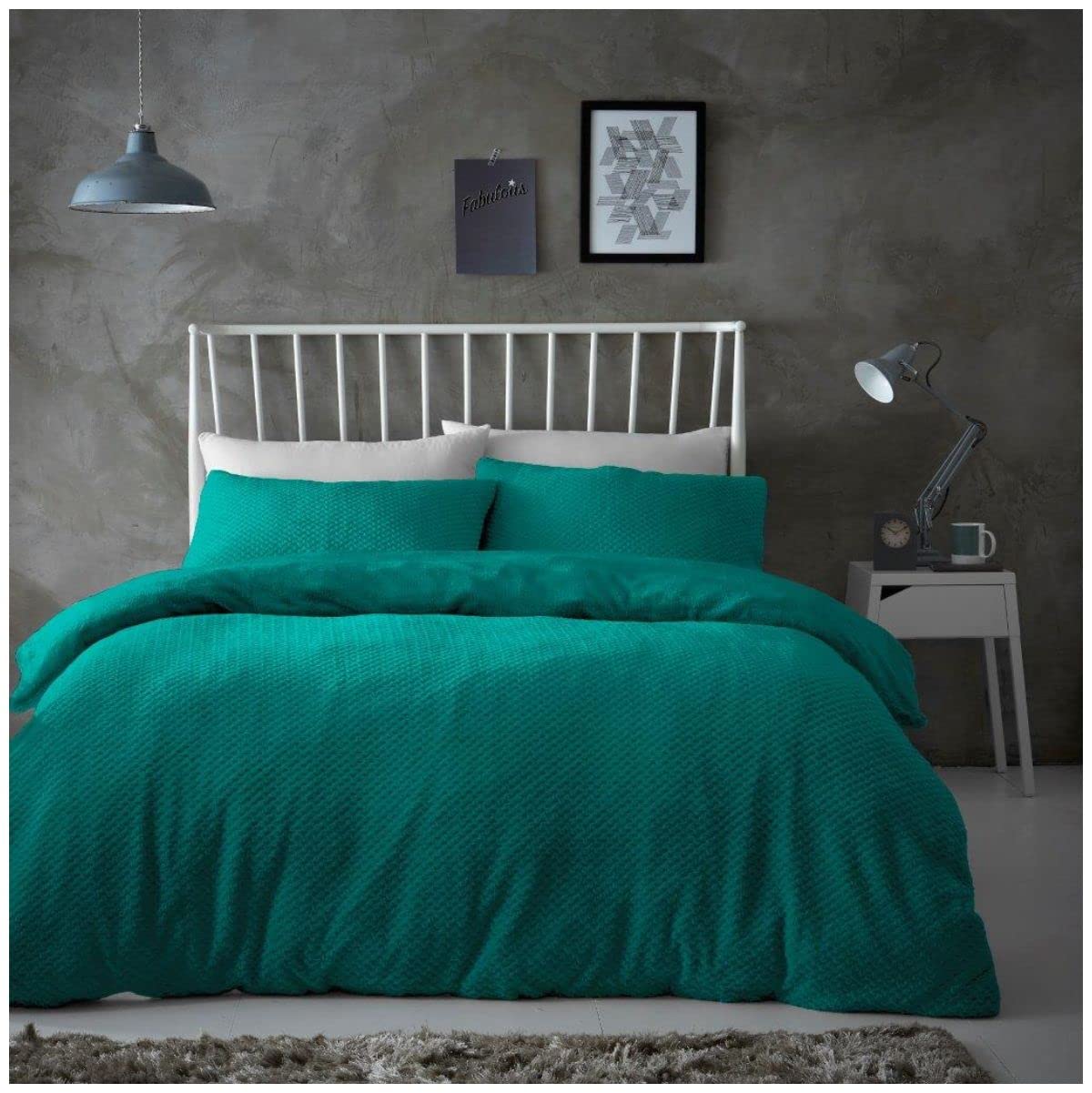 Gc Gaveno Cavailia Teal Luxurious Fleece Single Duvet Cover Set, Fluffy Honeycomb Bedding Sets Teddy Quilt Bedset Warm Popcorn Bedlinen,