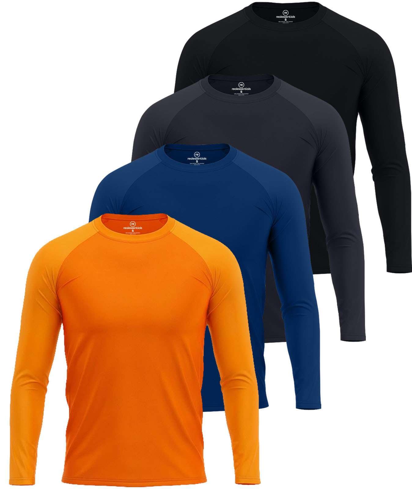 4 Pack: Mens Long Sleeve Rash Guard Shirt UPF 50+ Swim Beach UV Sun Protection Fishing Quick Dry (Big & Tall)-image-39