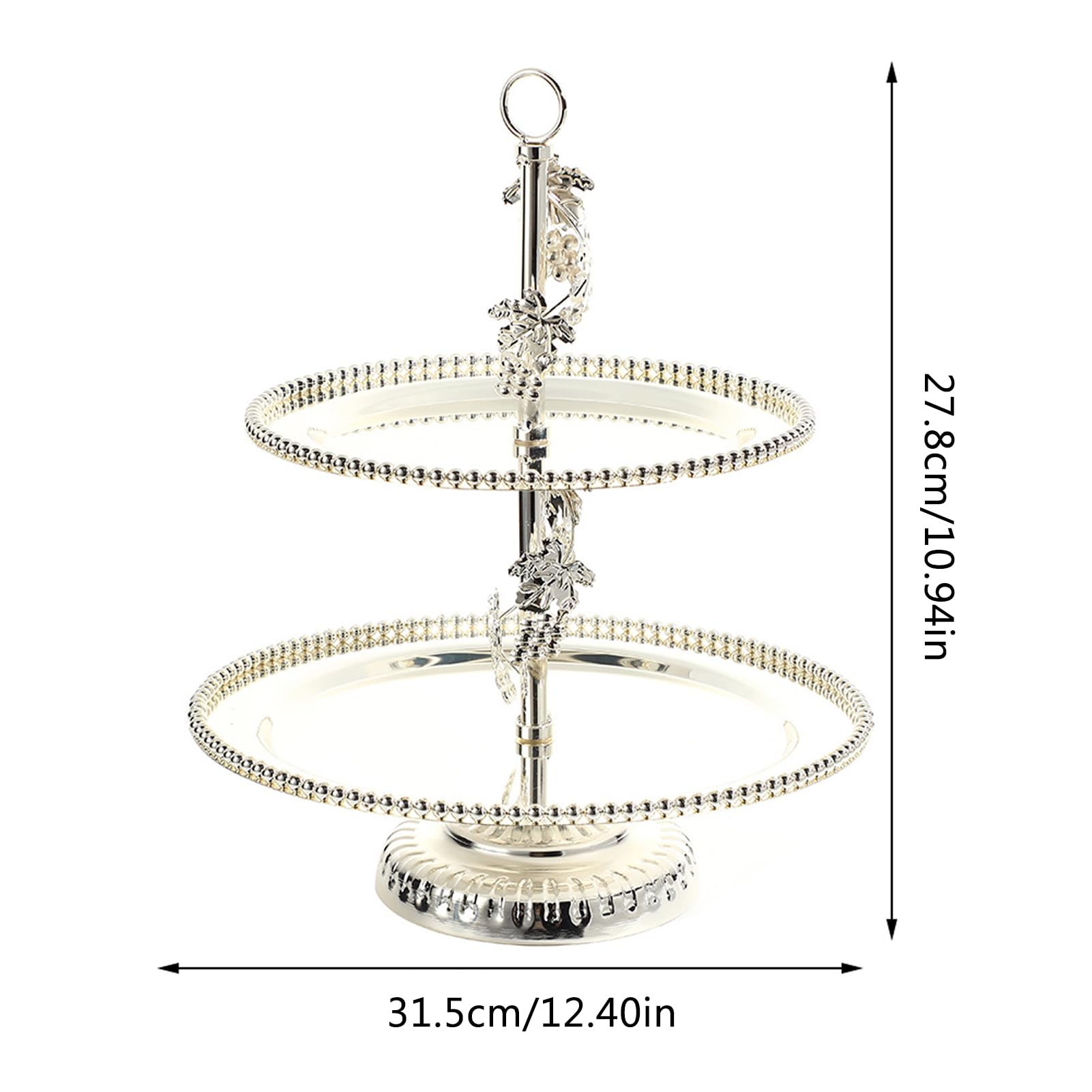 Haofy Soporte para Pastel de Metal 2 Niveles, Estructura de Acero, | Borde de Cuentas Vintage, Bandeja Resistente de Acero, Asa de Anillo, Ideal para Frutas, Pasteles y Bocadillos, Perfecta