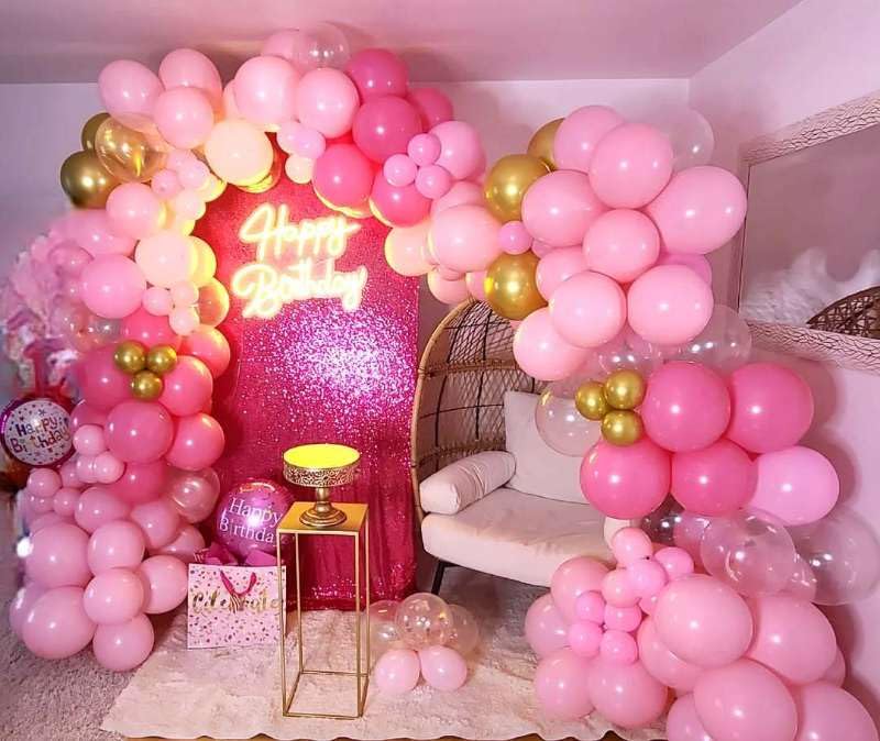 Image of Pink Balloons Garland Arch Kit 153pcs with Star - 22 18 12 10 5in Different Size Shades of Pink and Gold Confetti Latex Balloons for Birthday Baby Shower Wedding Valentine's Party Decorations
