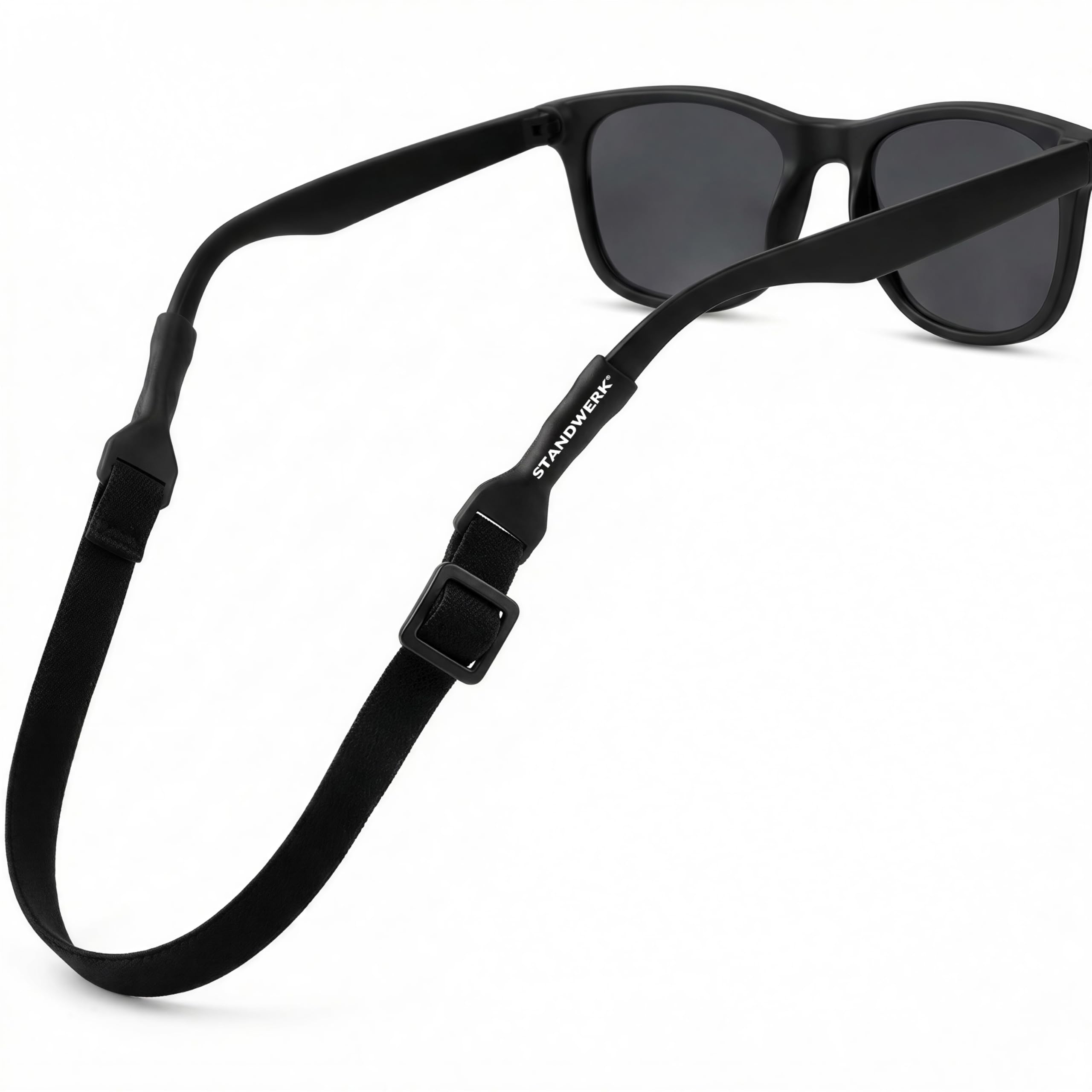 STANDWERK® Brillenband Textil (schwarz) Einzigartiges Tragegefühl im Alltag I Anti-Rutsch Brillenhalter für Damen, Herren & Kinder, Brillenschnur, Brillen Band, Brillen Halterung