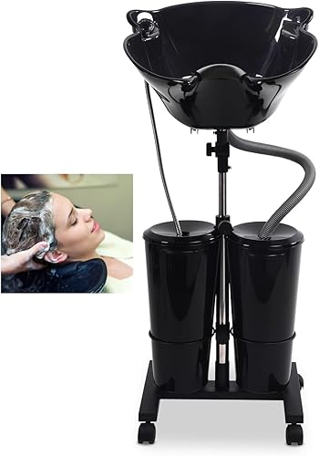 SyyBhb Cuenco de champú portátil con bomba eléctrica, fregadero portátil para lavar el cabello con ruedas, 2 tanques para almacenamiento de agua y