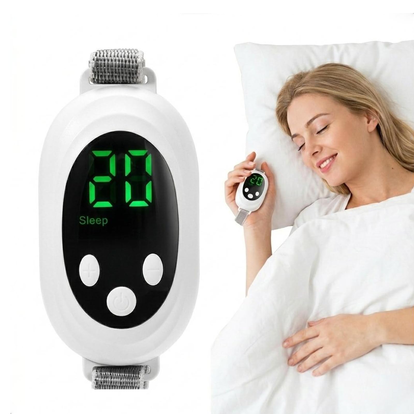 EMS Dispositif d'aide au sommeil avec sangle réglable 2 modes 20 vitesses Affichage LED Type C Charge rapide Aide naturelle au sommeil pour une meilleure qualité de sommeil