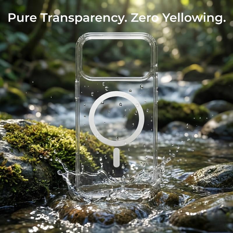 Image of Anti Yellow Clear Magnet Case for iPhone 17 Pro, Premium Polycarbonate, Ultra Strong Magnets, 360 Drop Protection, Raised Camera Protection, MagSafe Compatible