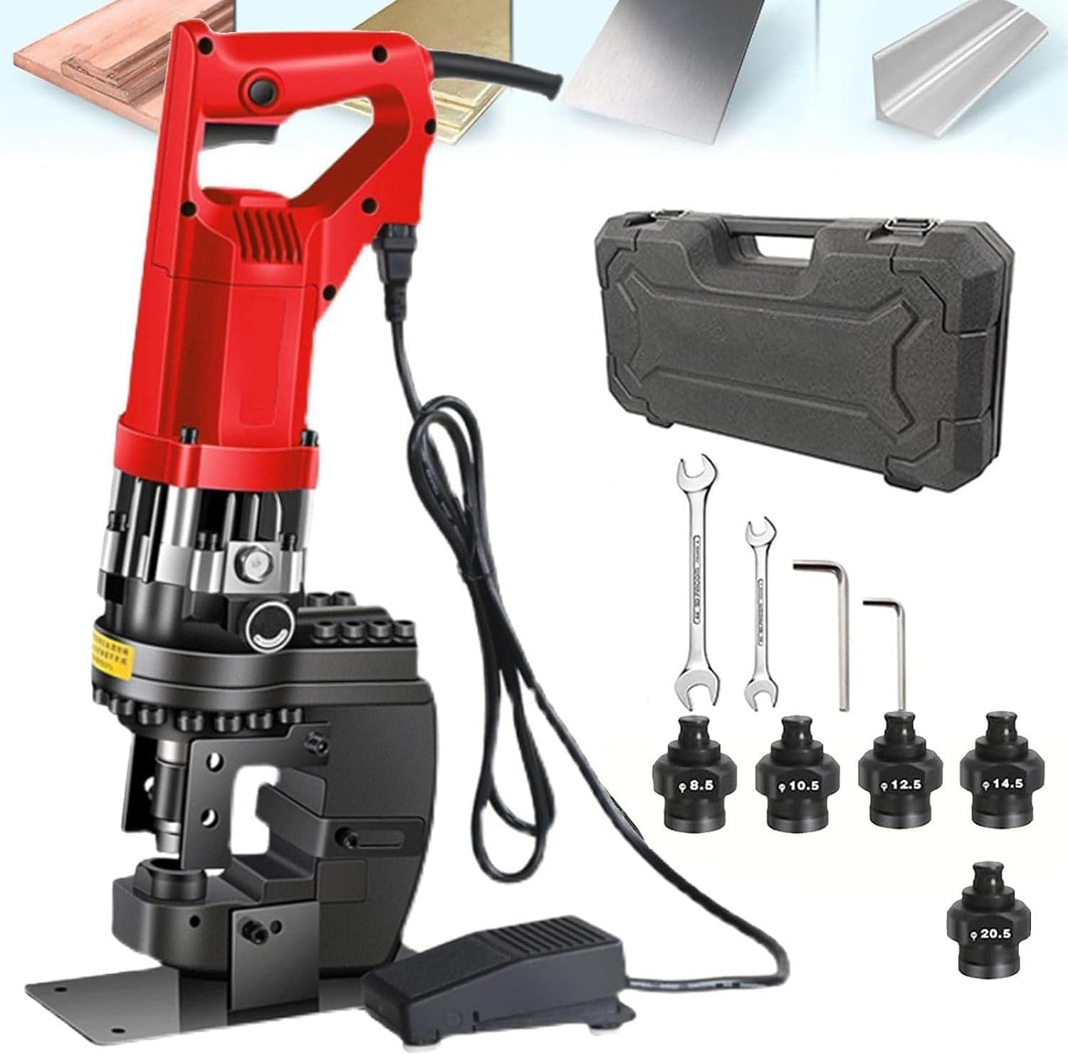 TYH Elektrische Hydraulische Lochstanze Für Metall, Tragbare Stanzmaschine, Hohe Leistung 1800 W/2200 W Mit 5 Stanzwerkzeugen, Hydraulisches Lochstanzwerkzeug, Ideal Anglesteel 1800W