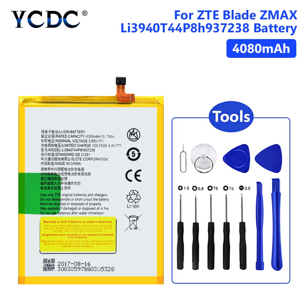 YCDC Genuine Li3940T44P8h937238 Battery for ZTE Blade Z MAX ZMAX Z982 4080mAh+Tools，Original LI3940T44P8H937238 Battery for ZTE Blade ZMAX Z982 4080MAH with Tools