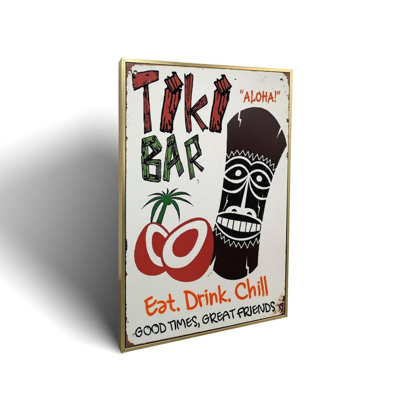 Lvalogy Golden-Style Tiki Bar Coconut Palm Tiki Mask Framed Canvas Wall Art