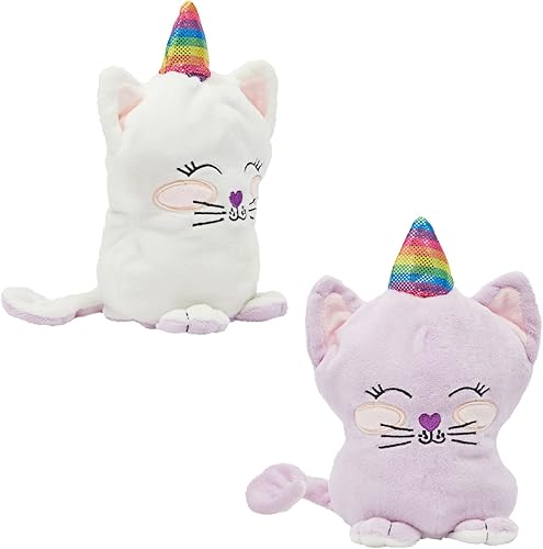 BLUE PANDA Pequeño juguete de peluche reversible de caticornio, lavanda y blanco con cuerno de arcoíris (6 x 12 pulgadas)