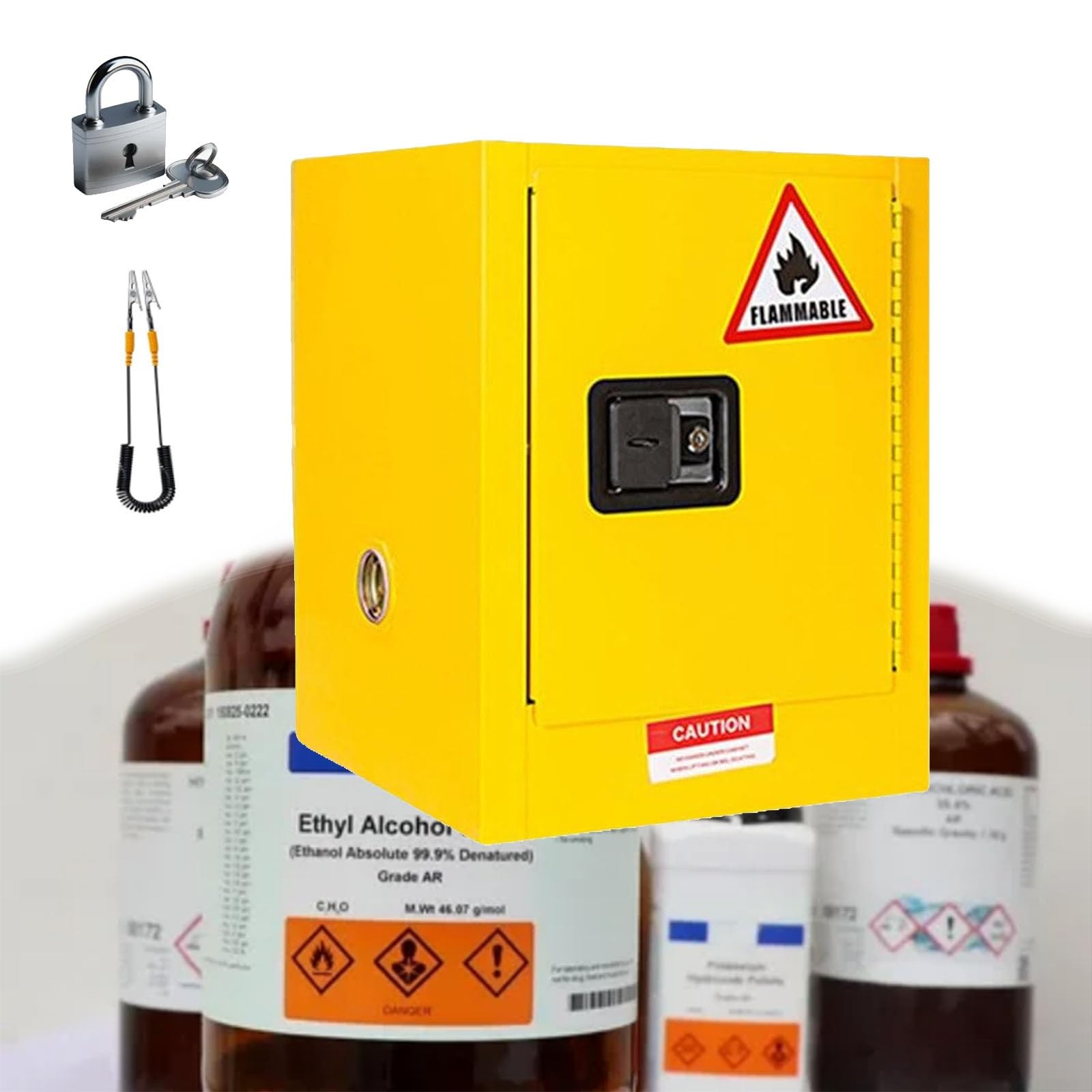 Gabinetes de seguridad ignífugos, tanques de almacenamiento de líquidos inflamables, de grado industrial/de laboratorio, para almacenar líquidos inflamables para uso industrial y doméstico (amarillo