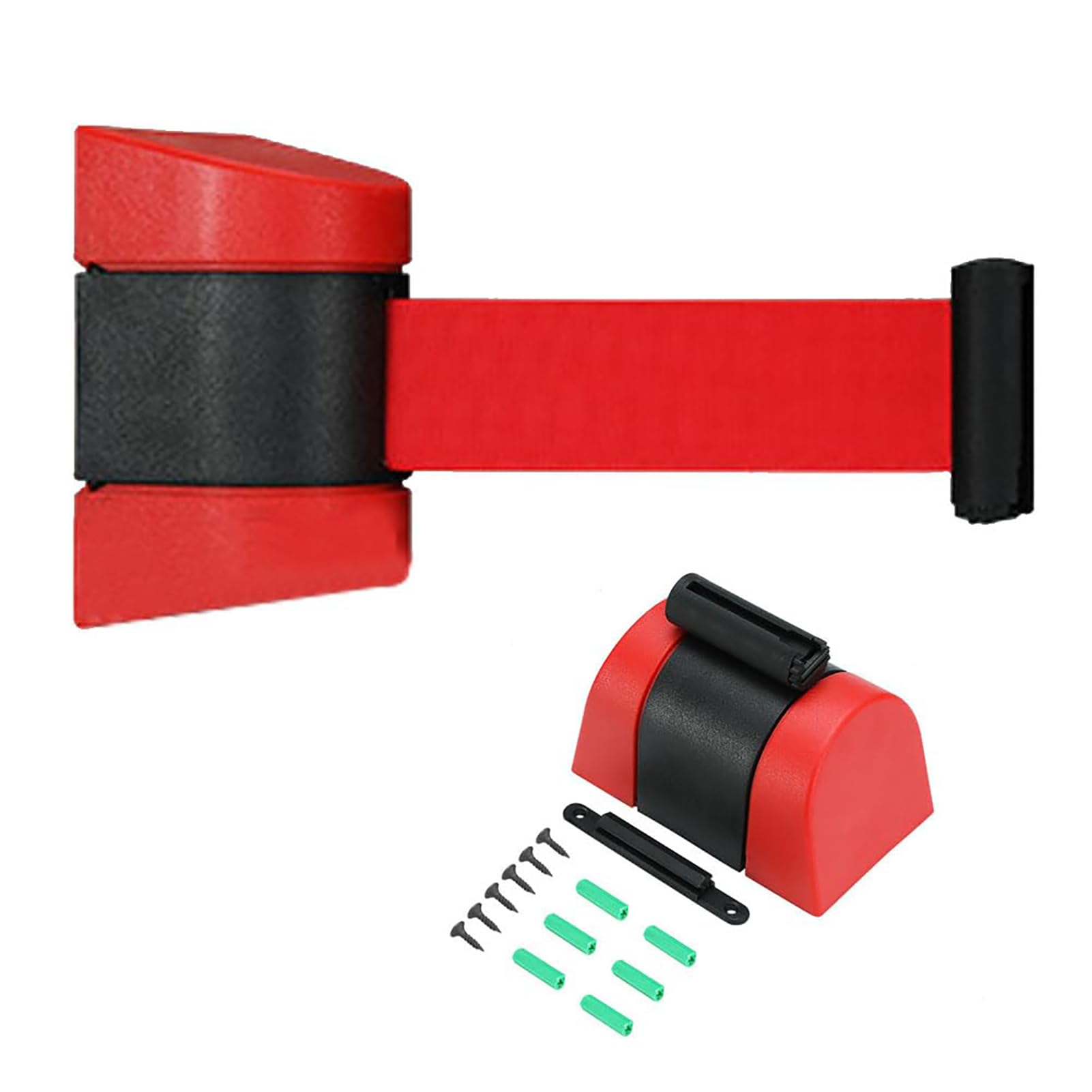 Barrera De Seguridad Retráctil para Control De Multitudes con Soporte De Pared De Plástico Abs, 5 M De Longitud, Color Rojo, para Eventos Y Soluciones.