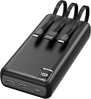 Nacete Portable Charger Power Bank 50000mAh Portable Phone Charger, PD 22.5W Fast Charging Powerbank Built in Cable, 5 Output 3 Input USB C LED Display for iPhone 16 15 14 13 Samsung Android iPad