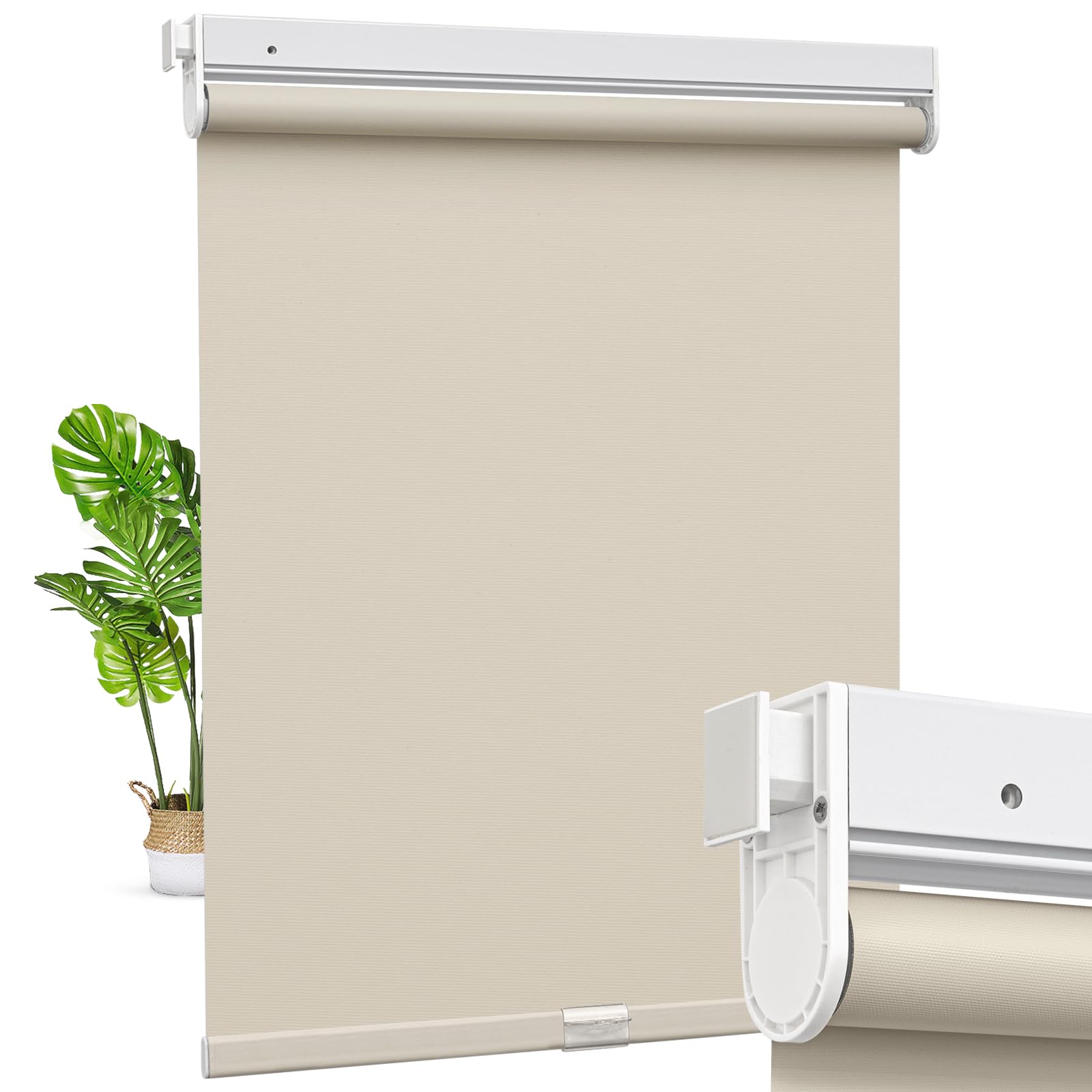 Moonice Cordless Roller Blinds No Drill No Tools Roller Blinds Blackout Shades with Heat Insulation Easy to Install Waterproof Window Shades for Home Ofiice Bathroom (Khaki, 50cm W x 165cm H) — image 1