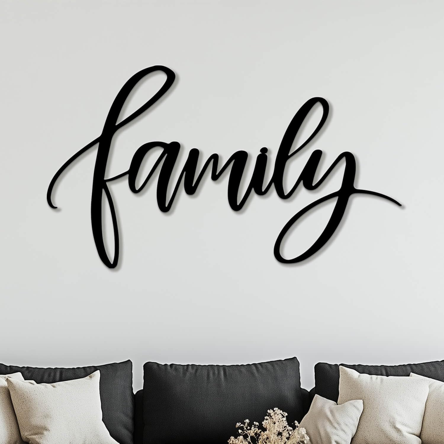 Décoration murale en métal moderne grand relief mot famille 150cm