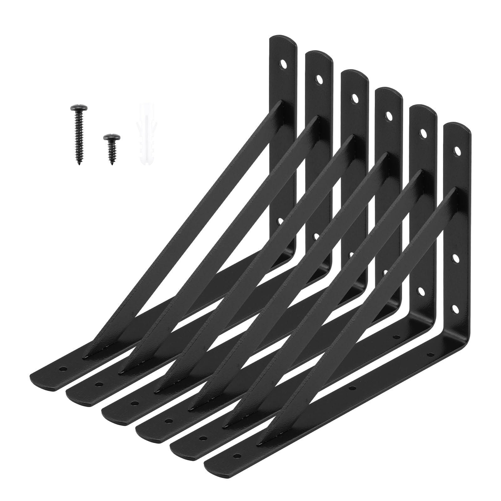 HOME MASTER HARDWARE Robuste Regalhalterungen, 30,5 x 20,3 cm, 6 Stück, schwarze Metallregalstützen, 90 Grad Wandmontage, Winkel, L schwebende Regalhalterung mit Schrauben,
