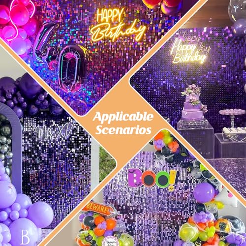 Image of Purple Shimmer Wall Backdrop,Shiny Sequins,24PCS Sequins Backdrop Decoration Panels, Glitter Bling Photo Background Decorations for Birthday Party Wedding Engagement Anniversary Graduation