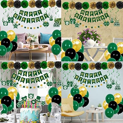 Birthday Decorations for Men, Green Gold Party Decorations for Boys Girls Women with Happy Birthday Banner Birthday Balloons Pompoms Cake Toppers Birthday Party Supplies for 18th 21st 30th 40th 50th