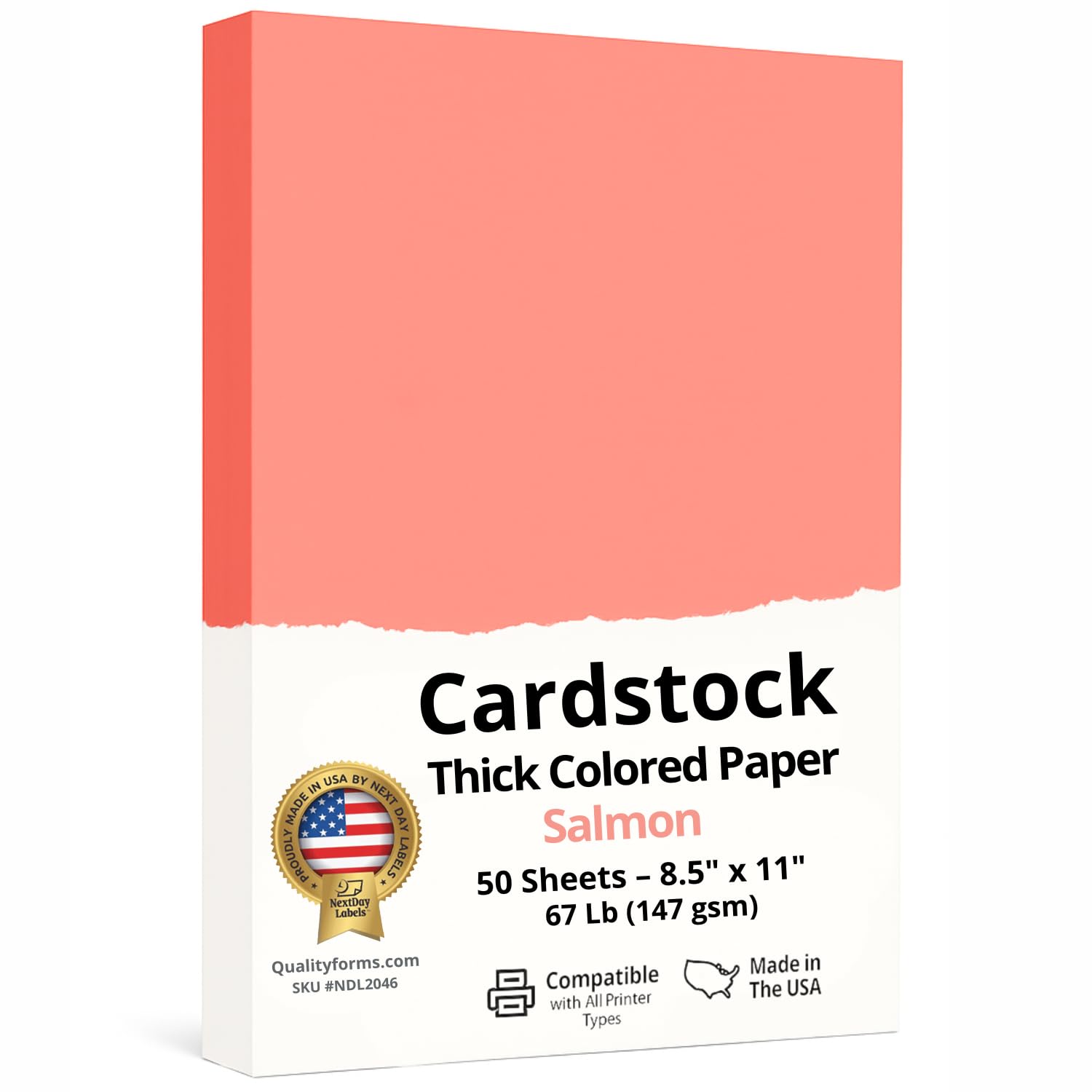 NextDayLabels Color Cardstock Paper - 50 Sheets - 8-1/2" x 11" - Salmon 67 lb (147 gsm) - Thick Colored Paper for Crafting, Invitations, Posters,