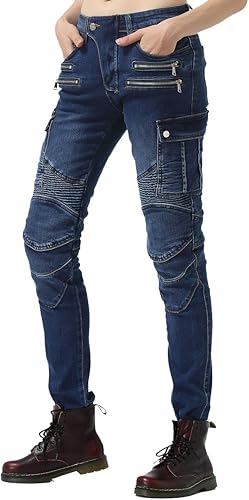 Miniatura 4 de Takuey Pantalones de motociclista para mujer, pantalones de protección para ciclismo, Azul